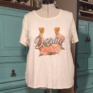 Cato Cream Tee with Floral and Script Design